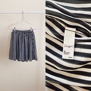Silky Black White Striped Skater Skirt